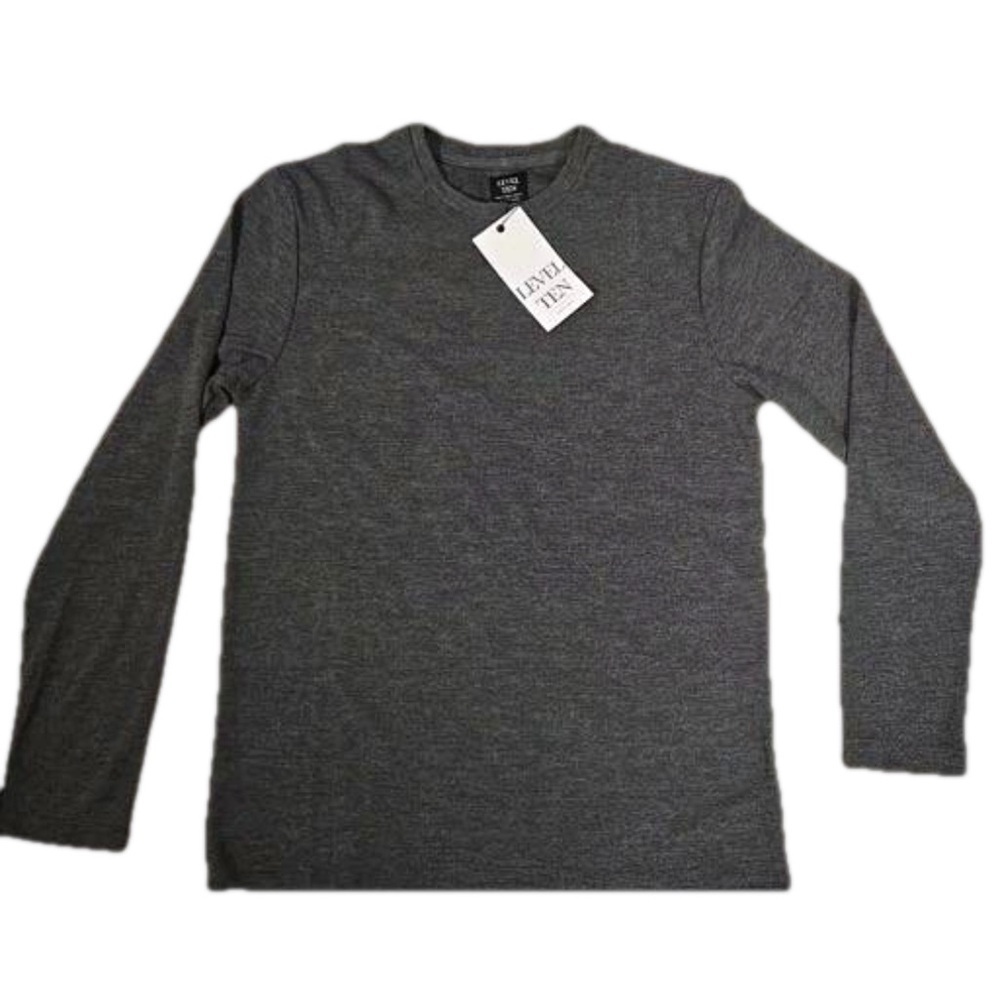 Level Ten T-Shirt SMALL Mens Gray Crew Neck Long Sleeve Polyester Rayon